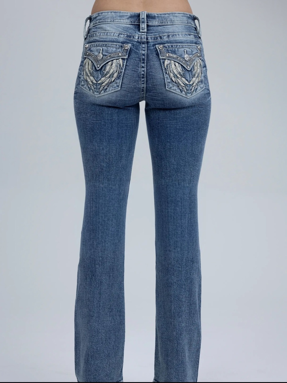Miss Me Angel Wing Flap Pocket Mid Rise Boot Cut Embellished Jeans NWT
